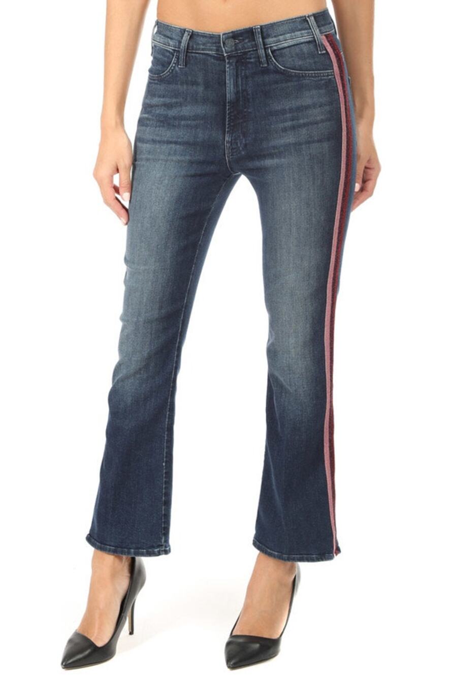 Mother Hustler Ankle Jeans in Here Kitty Kitty Glitter Racer, 28